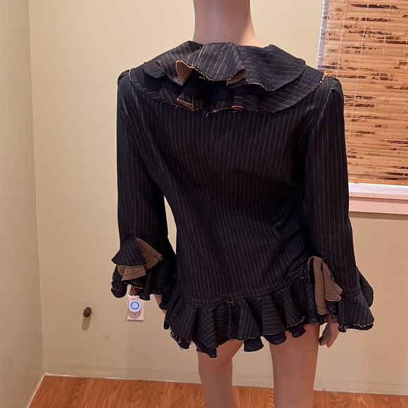 Janice Nelli Denim Pinstripe Ruffle Jacket Size L - Picture 4 of 8